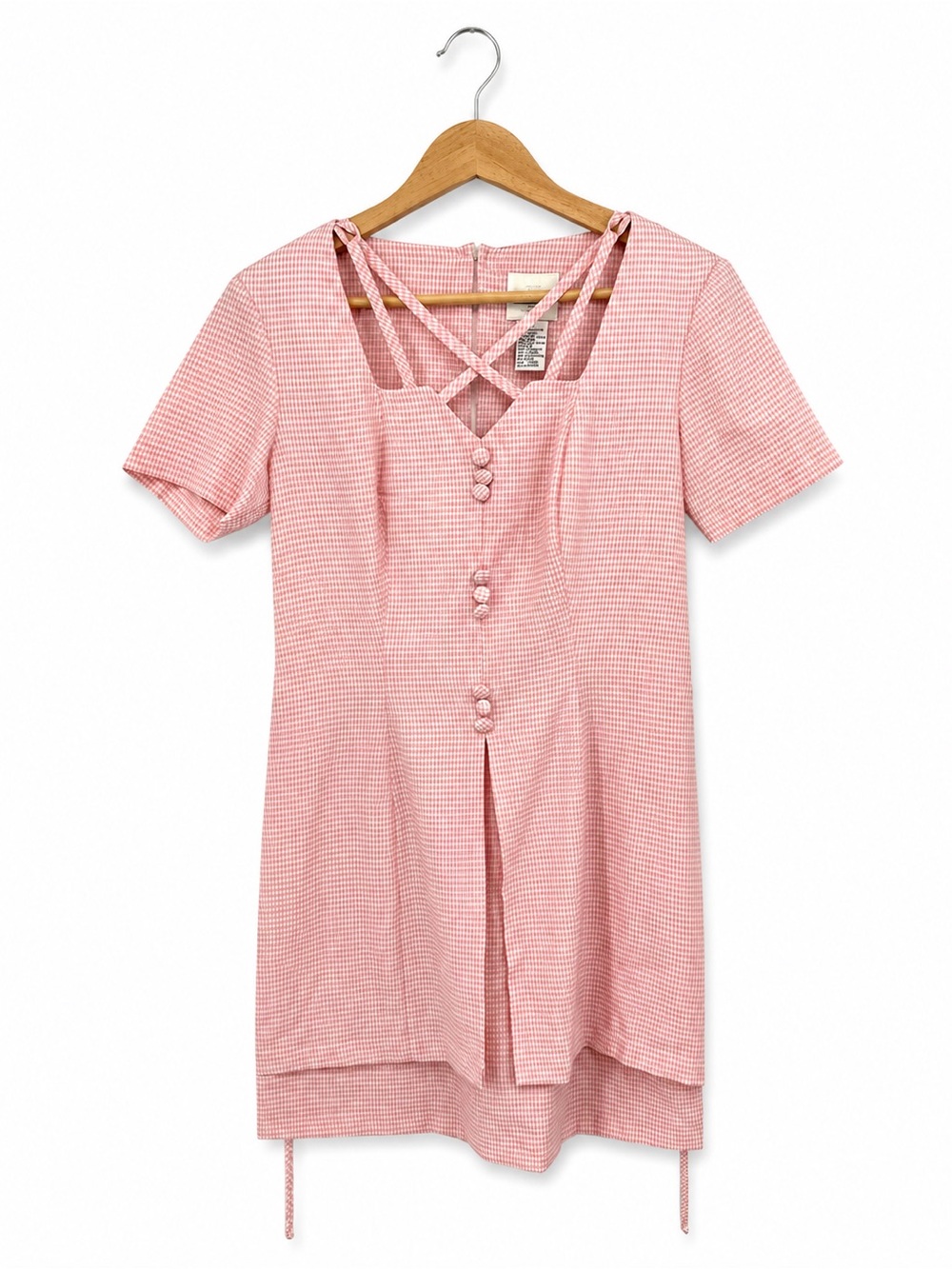 Vintage Bentley Pink Gingham Button Front Mini Dress Size 6 Cottagecore